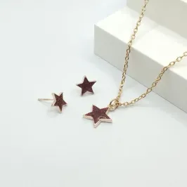 CONJUNTO ELO CARTIER ESTRELA VERMELHO COM GLITTER RESINADO