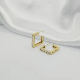 BRINCO MEIA ARGOLA QUADRADO COM ZIRCÔNIA CRISTAL