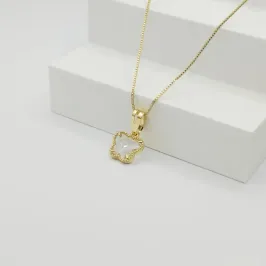 COLAR VENEZIANA COM PINGENTE BORBOLETA EM ZIRCÔNIA CRISTAL
