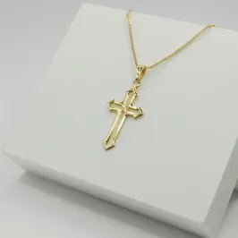 COLAR VENEZIANA COM PINGENTE CRUZ LISA VAZADA