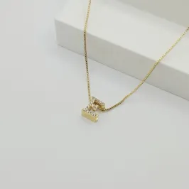 COLAR VENEZIANA COM PINGENTE LETRA E EM ZIRCÔNIA CRISTAL