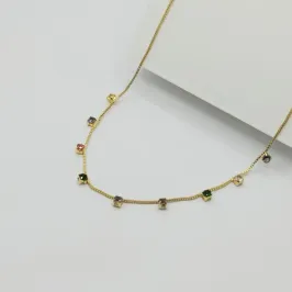 CHOKER  VENEZIANA COM PONTO DE LUZ QUADRADO COLORIDO