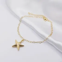 TORNOZELEIRA ELO DE CORAÇÕES COM PINGENTE ESTRELA DO MAR
