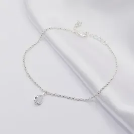 TORNOZELEIRA ELO PORTUGUÊS FINO COM PINGENTE GOTA CRISTAL
