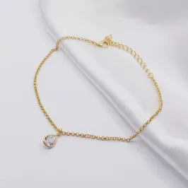TORNOZELEIRA ELO PORTUGUÊS FINO COM PINGENTE GOTA CRISTAL