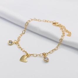 PULSEIRA ELO DE CORAÇÃO COM PINGENTE CORAÇÃO E PONTO DE LUZ