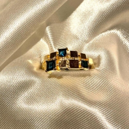 ANEL TRABALHADO TUBOS E CRISTAL AZUL