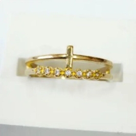 COL006-ANEL ARO FUPLO COM FILEIRA CRAVEJADA + CRUZ