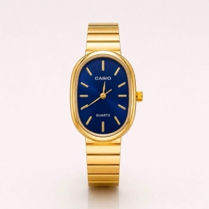 RELOGIO CASSIO ANALOGICO OVAL OURO  FUNDO AZUL