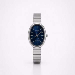 RELOGIO CASSIO ANALOGICO OVAL PRATA  FUNDO AZUL
