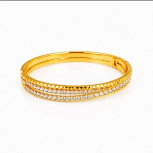 BRACELETE DOURADO CRAVEJADO 02 FILEIRAS
