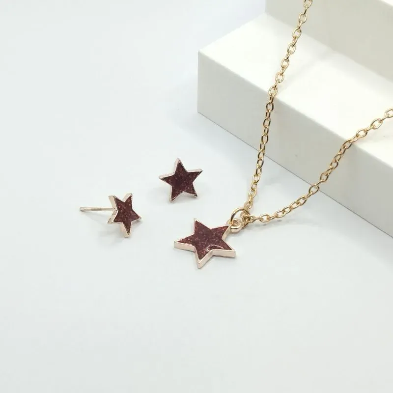 CONJUNTO ELO CARTIER ESTRELA VERMELHO COM GLITTER RESINADO