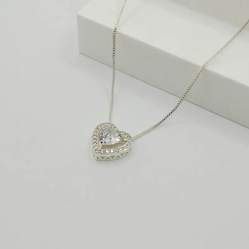 COLAR VENEZIANA COM PINGENTE CORAÇÃO EM ZIRCÔNIA CRISTAL