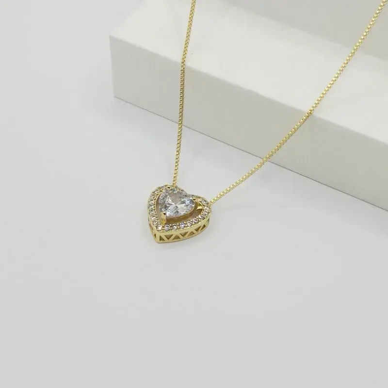 COLAR VENEZIANA COM PINGENTE CORAÇÃO EM ZIRCÔNIA CRISTAL