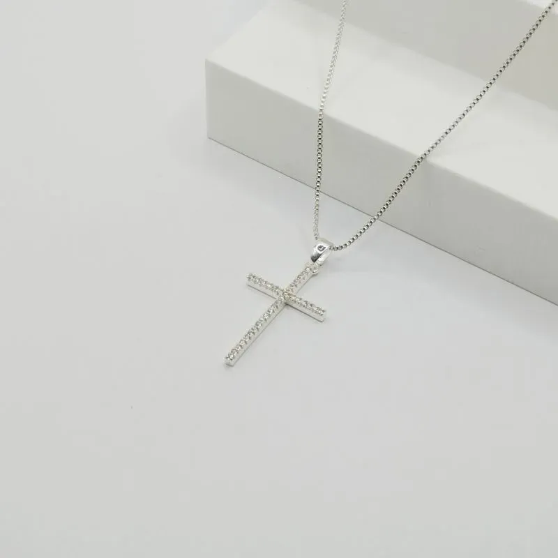 COLAR VENEZIANA COM PINGENTE CRUZ FINA EM ZIRCÔNIA CRISTAL