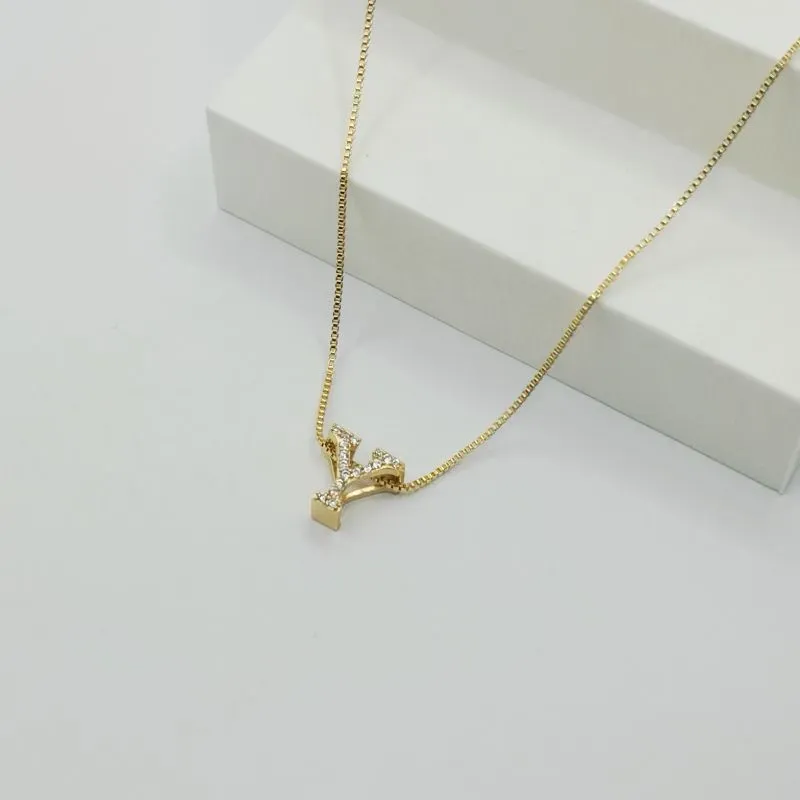 COLAR VENEZIANA COM PINGENTE LETRA Y EM ZIRCÔNIA CRISTAL