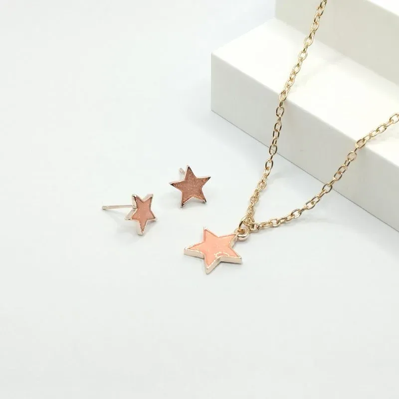 CONJUNTO ELO CARTIER ESTRELA ROSA CLARO COM GLITTER RESINADO