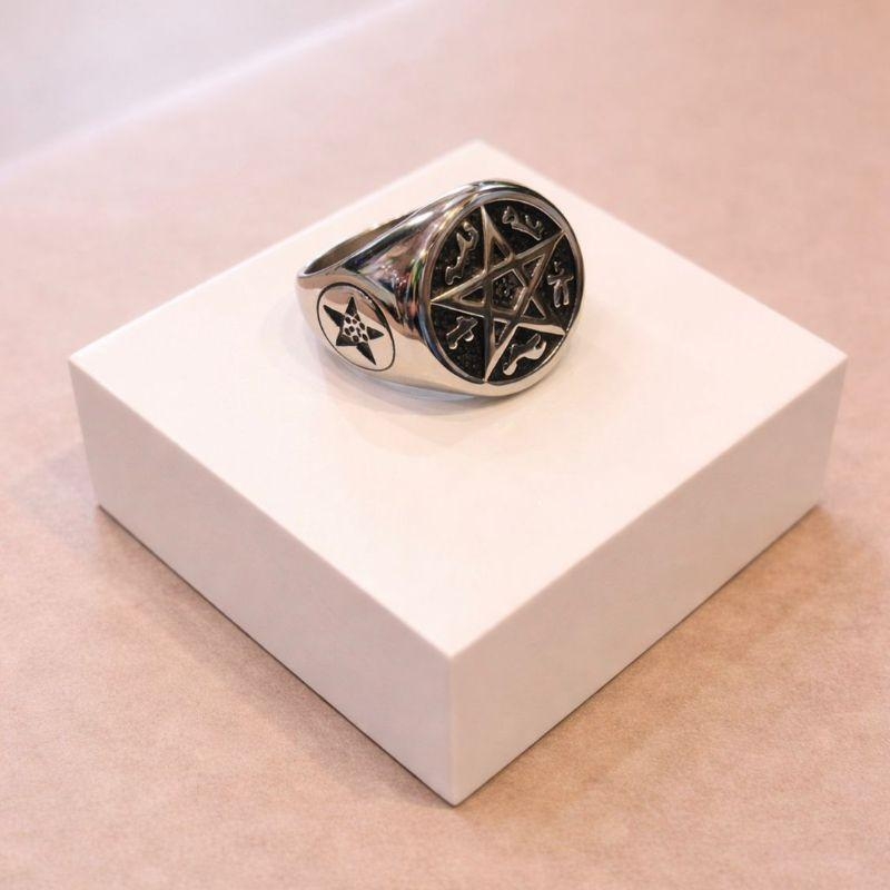 ANEL MASCULINO EM AÇO ESTILO DEDEIRA ESTRELA DE DAVI