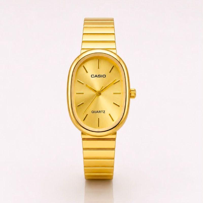RELOGIO CASSIO ANALOGICO OVAL OURO  FUNDO DOURADO