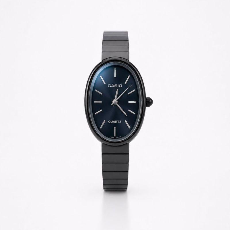 RELOGIO CASSIO ANALOGICO OVAL  PRETO FUNDO PRETO