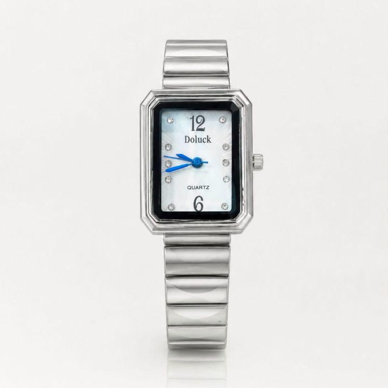 RELOGIO DOLUCK QUADRADO PRATA ANALOGICO  FUNDO BRANCO