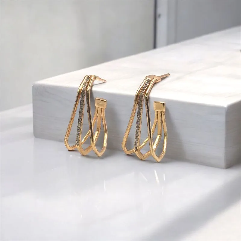 BRINCO DE TARRACHA COM TRÊS FIOS E DETALHES EM ZIRCONIA CRISTAL