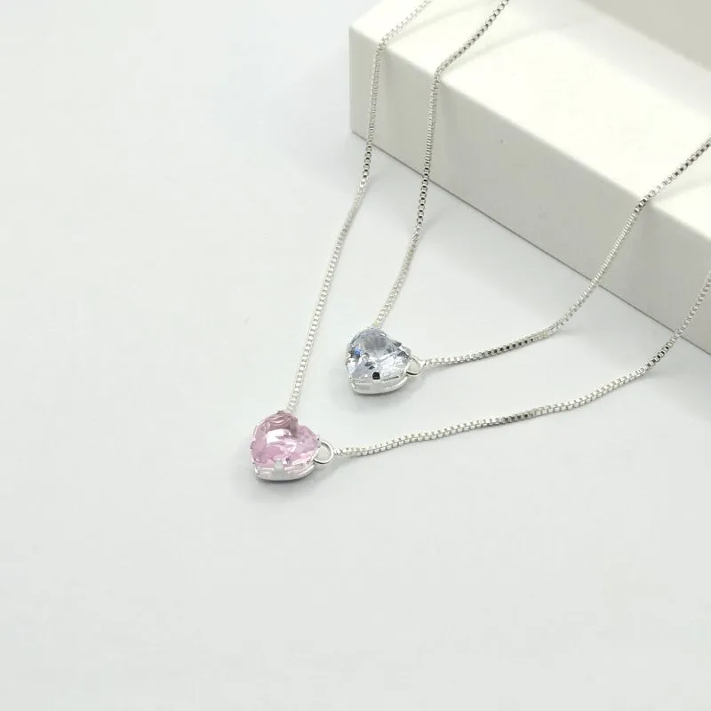 COLAR VENEZIANA COM CORAÇÃO EM PONTO DE LUZ CRISTAL/ROSA