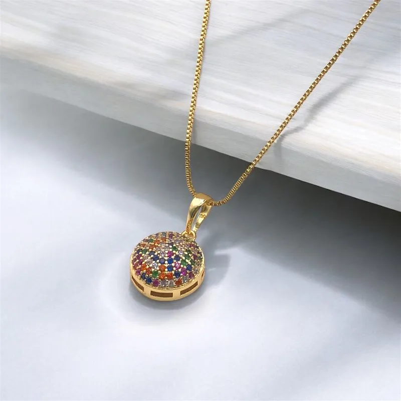 COLAR VENEZIANA COM PINGENTE CIRCULO EM ZIRCONIA COLORIDO