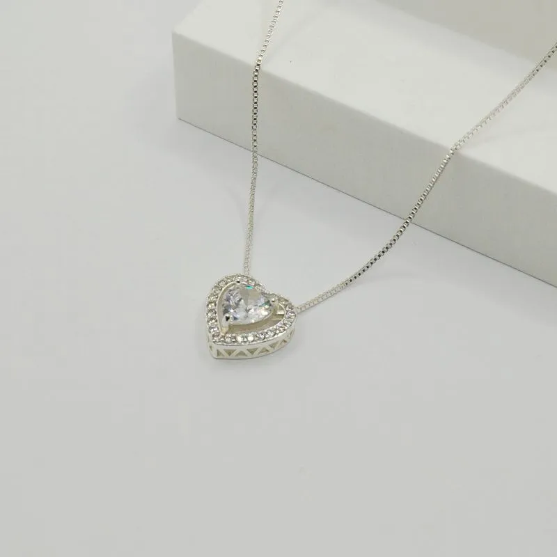 COLAR VENEZIANA COM PINGENTE CORAÇÃO EM ZIRCÔNIA CRISTAL