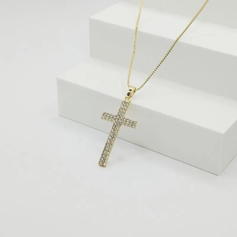 COLAR VENEZIANA COM PINGENTE CRUZ EM ZIRCÔNIA CRISTAL