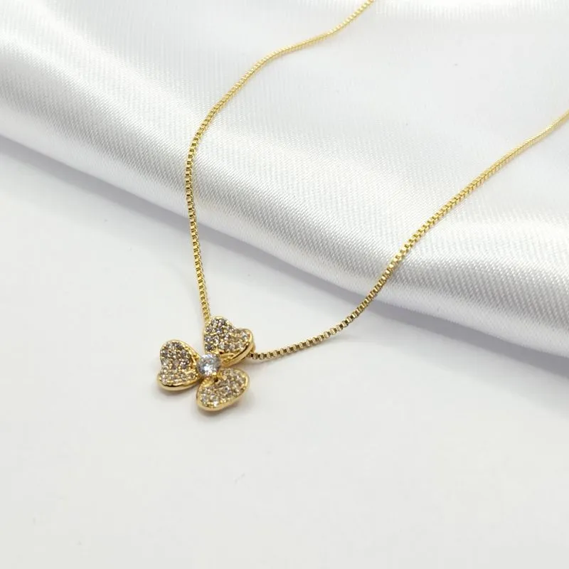 COLAR VENEZIANA COM PINGENTE FLOR EM ZIRCÔNIA CRISTAL