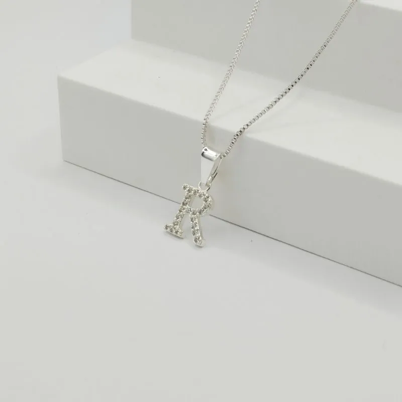 COLAR VENEZIANA COM PINGENTE LETRA R EM ZIRCÔNIA CRISTAL