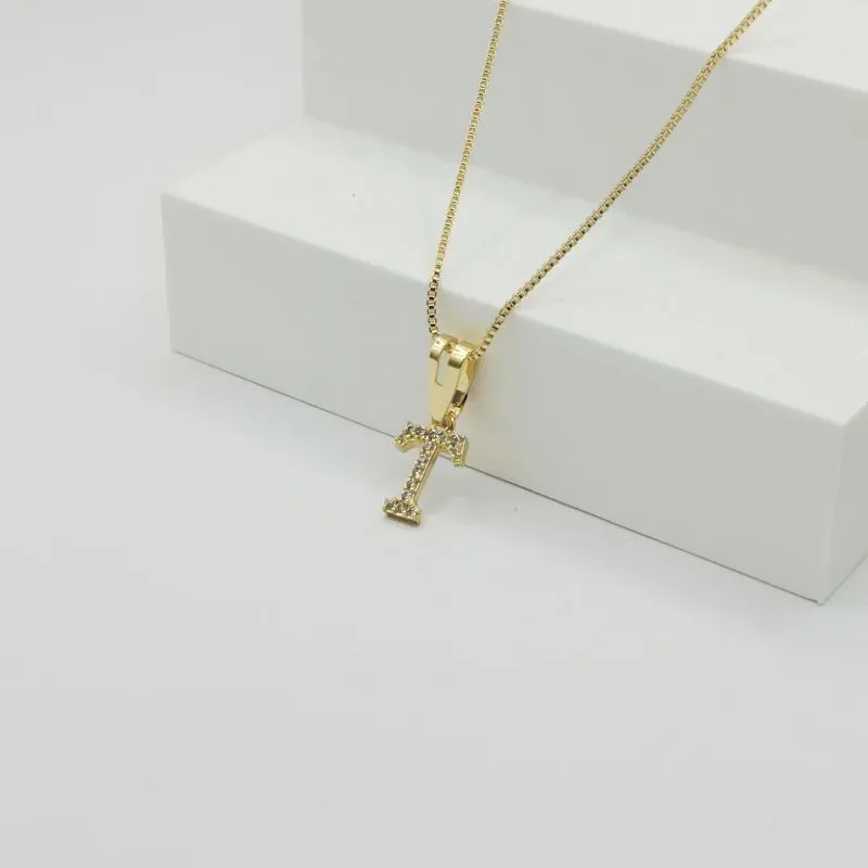 COLAR VENEZIANA COM PINGENTE LETRA T EM ZIRCÔNIA CRISTAL