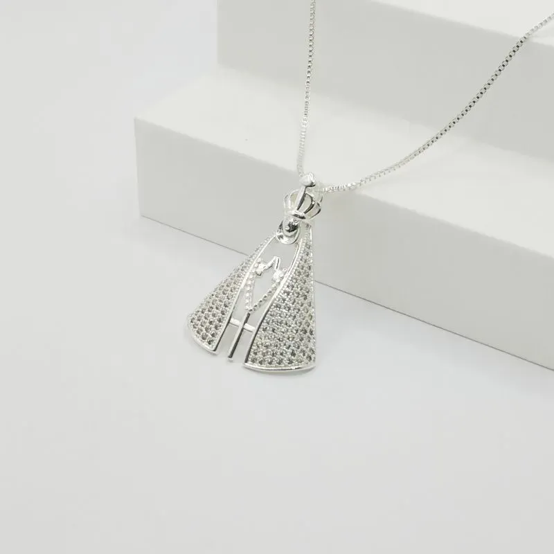 COLAR VENEZIANA COM PINGENTE NOSSA SENHORA VAZADO E COM ZIRCÔNIA CRISTAL