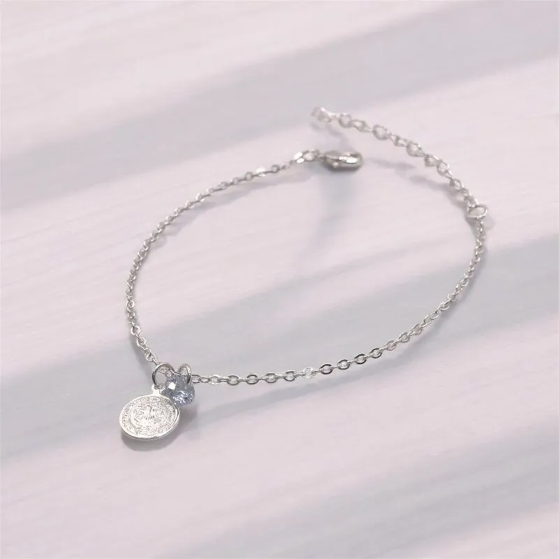 PULSEIRA ELO PORTUGUES COM PINGENTE PONTO DE LUZ CRISTAL/MEDALHA EM CHAPA SÃO BENTO