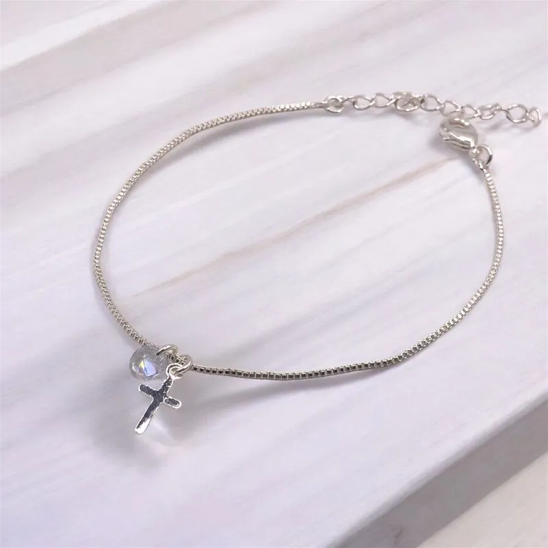 PULSEIRA VENEZIANA COM PINGENTE CRUZ LISA/PONTO DE LUZ CRISTAL