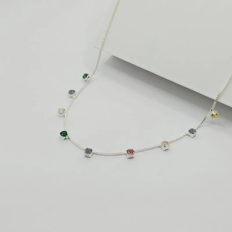CHOKER  VENEZIANA COM PONTO DE LUZ QUADRADO COLORIDO