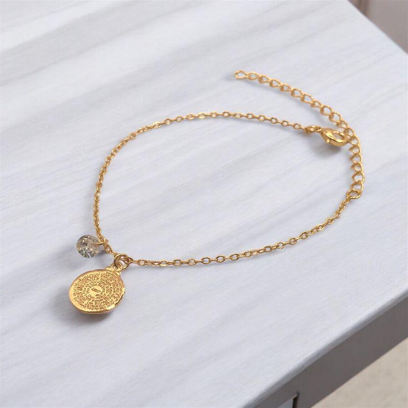 PULSEIRA DUPLO ELO CORAÇÃO E PORTUGUES COM PINGENTE CRUZ LISO E CORAÇÃO FÉ