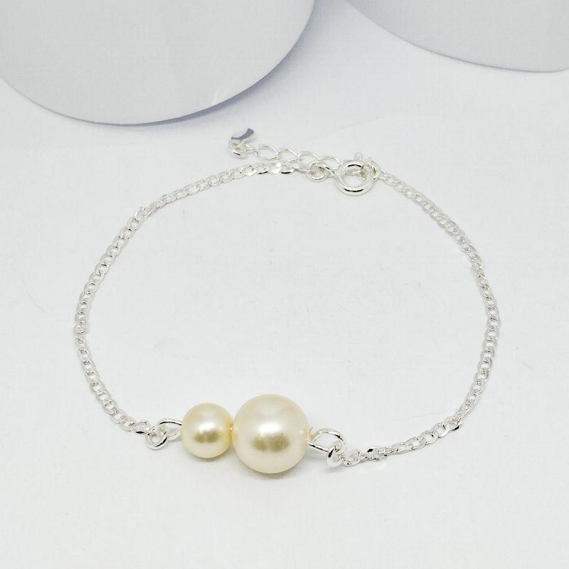 PULSEIRA ELO OVAL COM DUPLA PÉROLA