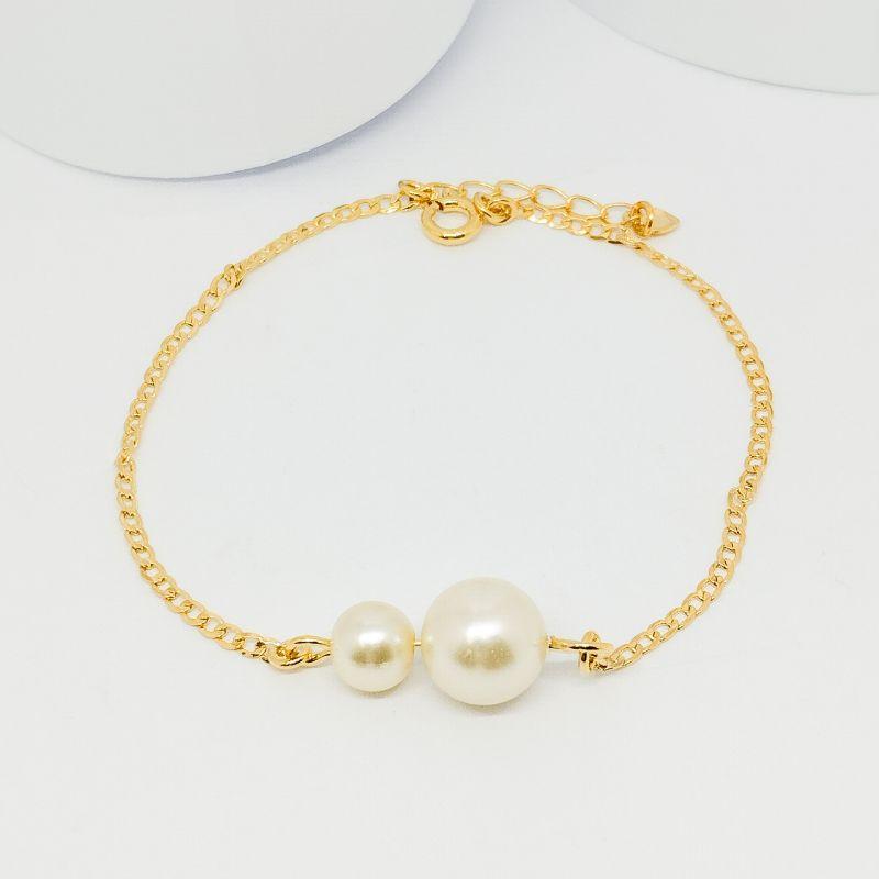 PULSEIRA ELO OVAL COM DUPLA PÉROLA