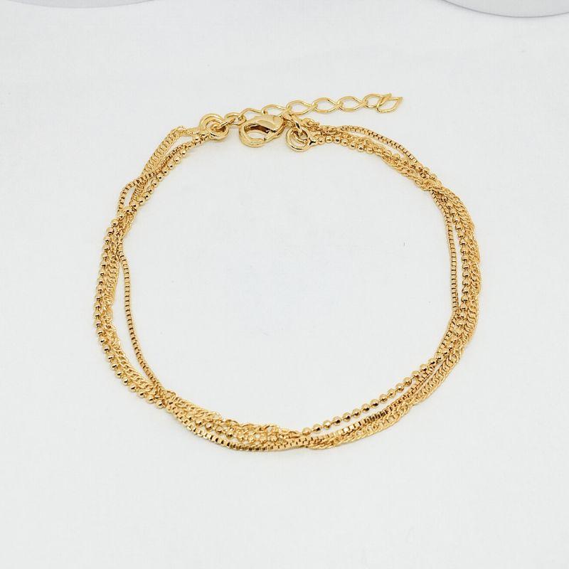 PULSEIRA TRIPLA COM BOLINHA, VENEZIANA E ELO GRUMET
