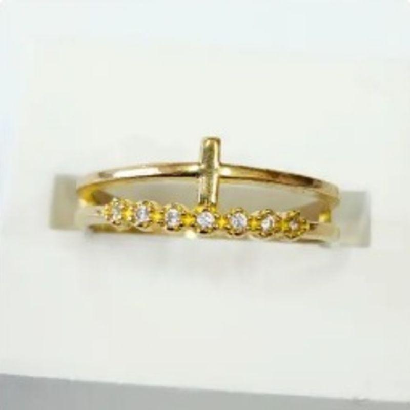 COL006-ANEL ARO FUPLO COM FILEIRA CRAVEJADA + CRUZ