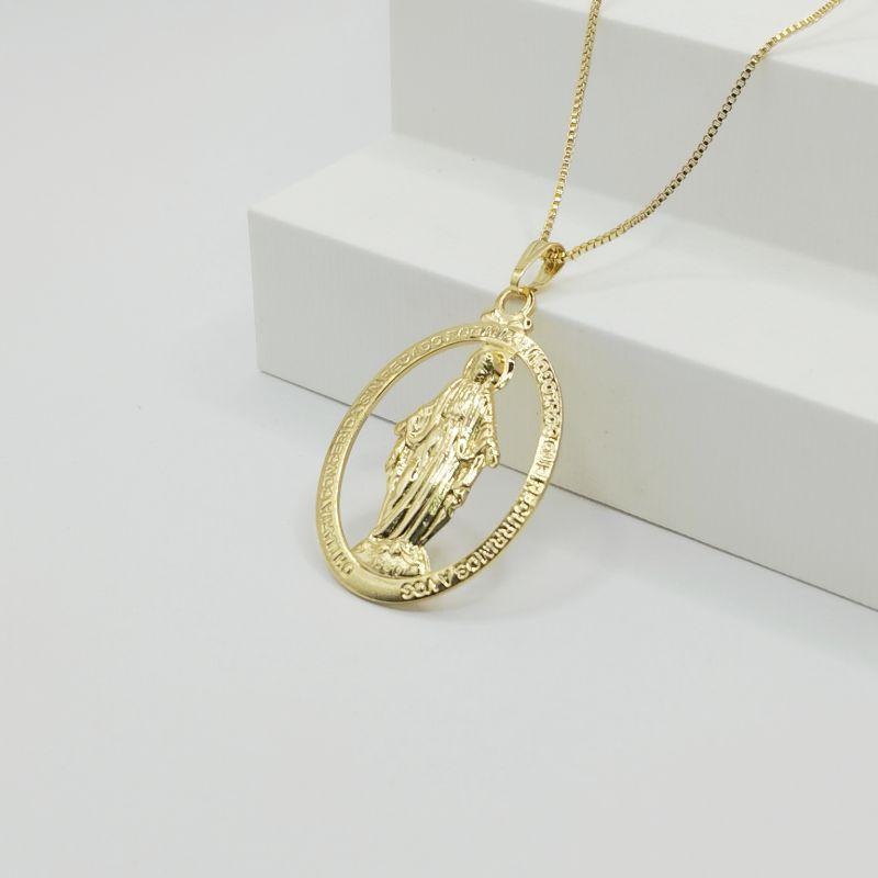 COLAR VENEZIANA COM PINGENTE MEDALHA NOSSA SENHORA DAS GRAÇA