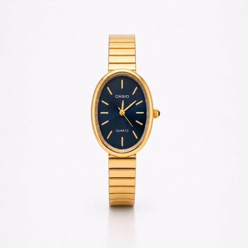RELOGIO CASSIO ANALOGICO OVAL OURO  FUNDO PRETO