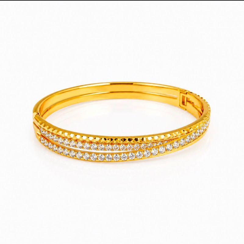 BRACELETE DOURADO CRAVEJADO 02 FILEIRAS