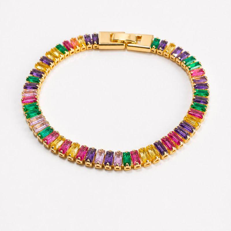 PULSEIRA BAGUETE 2,5 *5MM EM ZIRCONIAS COLORIDAS E FECHO DE PRESSÃO 18CM