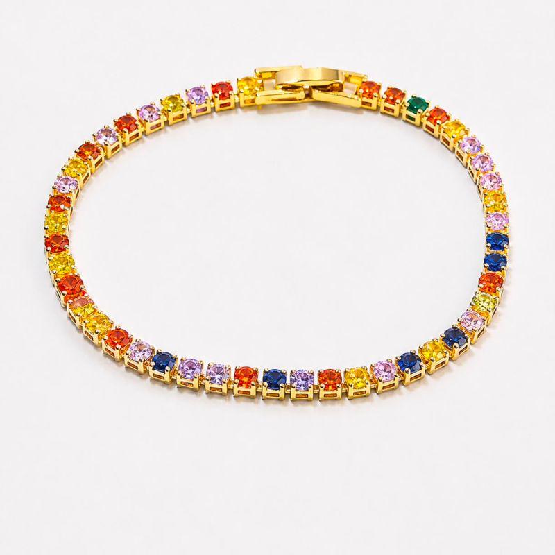 PULSEIRA RIVIERA DE ZIRCONIAS COLORIDAS PRIMEIRA LINHA COM FECHO DE PRESSÃO 18CM