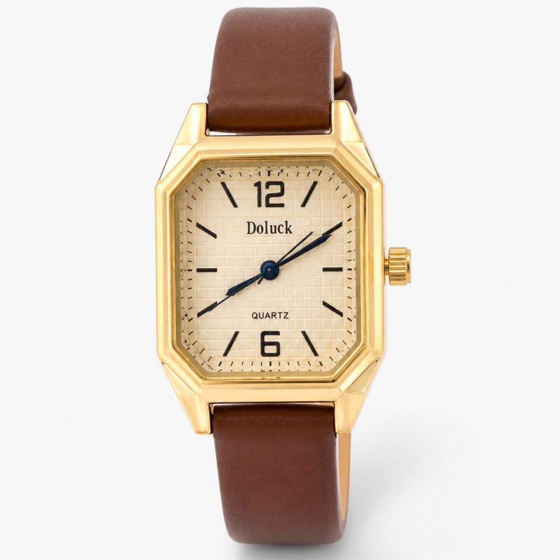 RELOGIO DOLUCK ANALOGICO DOURADO  PULSEIRA MARRON